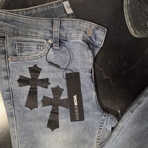 Fashion Nova Denim with Black Cross Accents